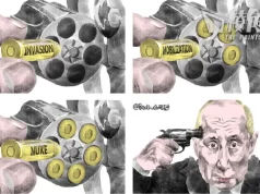 【Badiucao 巴丟草】Cartoon on Putin and his nuke threatening.