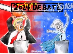 【Badiucao 巴丟草】漫畫美國總統大選辯論 瘋子對癡呆的競爭