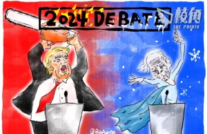 【Badiucao 巴丟草】漫畫美國總統大選辯論 瘋子對癡呆的競爭